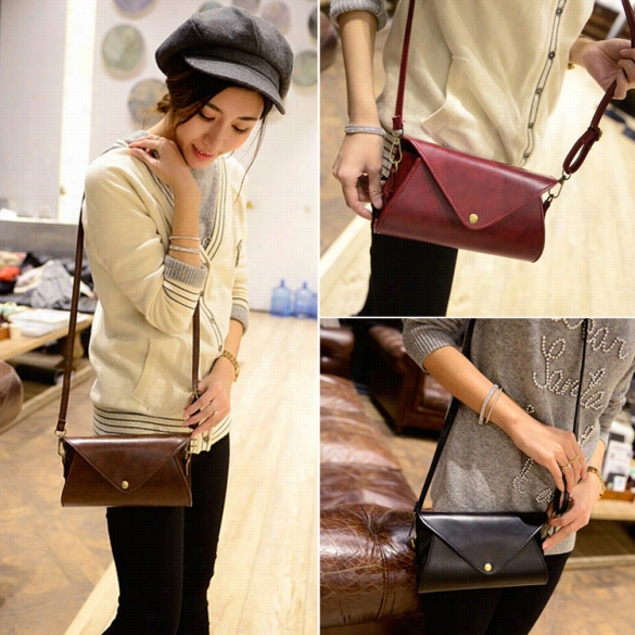 New Women Synthetic Leather Shoulder Bag Handbag Casual Envelope Vintage Style Solid Handbag