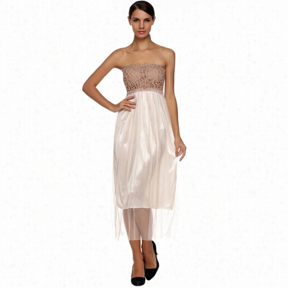 New Women's Ladies Off Shoulder Cocktail Gauze Tube Dress Long Skirt