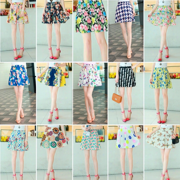 New Womens Retro High Waist Pleated Floral Hciffon Sheer Short Mini Skirt Many Types Choices