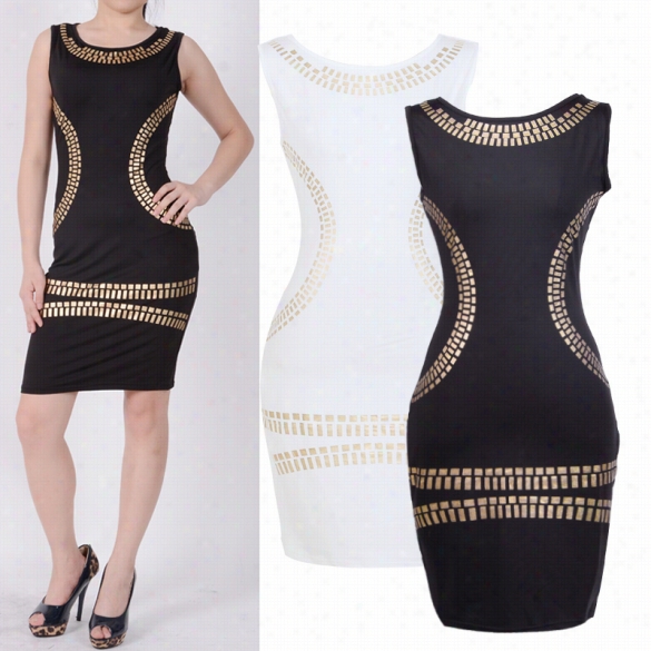 New Women's Stripe Print Sleeveless Ladies Bodycon Party Evening Dress