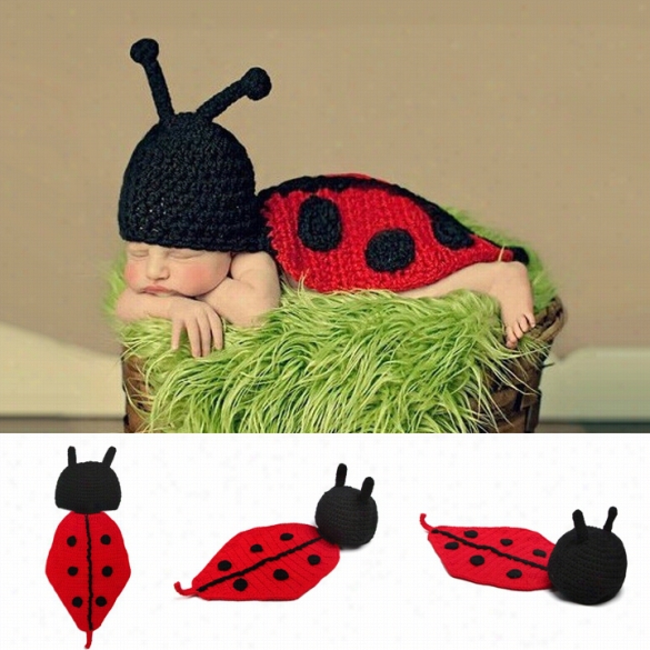 Nweborn Boy Girl Baby Cute Crochet Knit Ladybird Costume Photogrraphy Photo Prol Hat Outfit