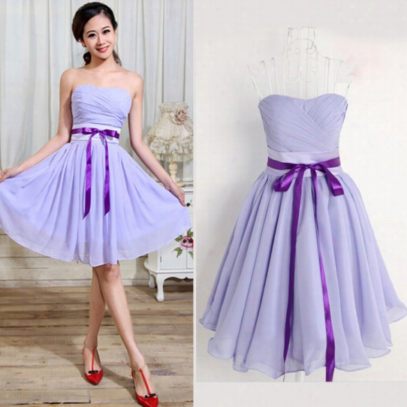 Purple Sort Mini Women Bridesmai Ddress Evening Cocktail Party Prom Ball Gown