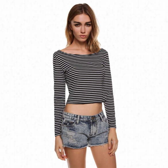 Sexy Woemn's Long Sleeve Crop Tops Cropped Scoop  Neck Cas Ual T-shirt Blouse