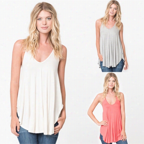 Stylish Laides Women Sexy Spaghetti Ligature Irregulr Hem Solid Casual Tank Op