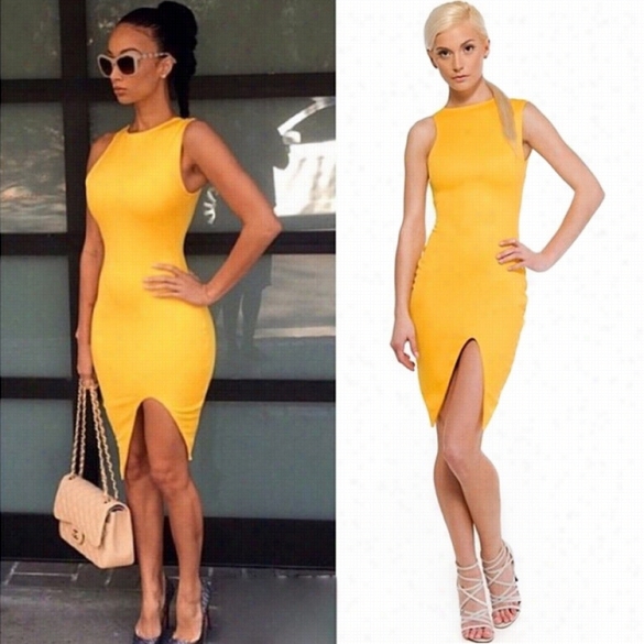 Stylish Lady Sexy Women's Fashion Sleeveless On-eck Slim Bodycon Partyc Lub Irregular Dress