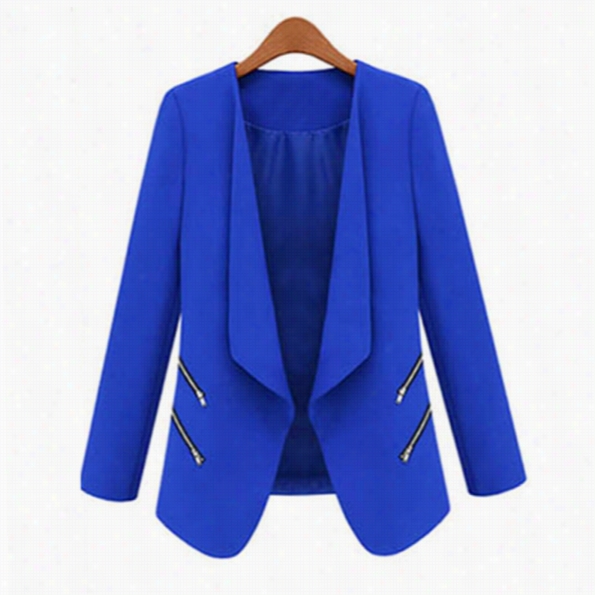 Stylish Lady Turn-down Neck Far-seeing Sleeve Slm-fitting Side Zipper Casual Ol Suit Coat