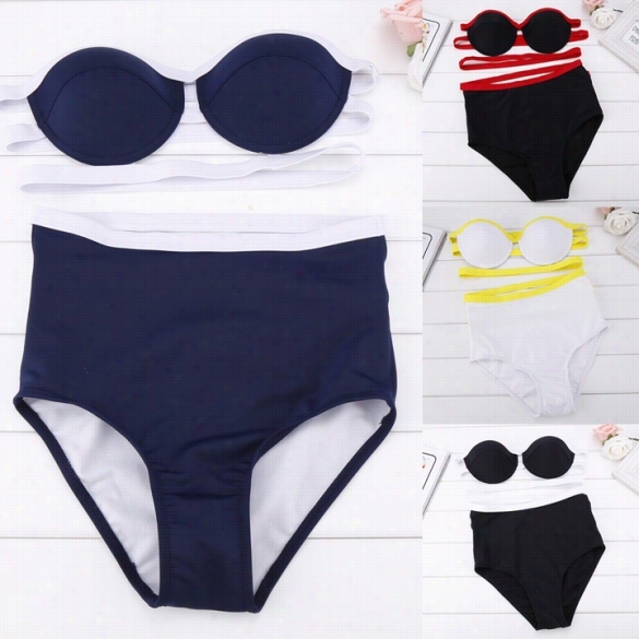 Stylish Sexy Women's High Waist Bandage Bikini Beach Swimsui Tswimwear