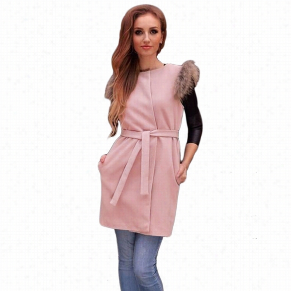 Stylish Woen Fur Sleeveless Jacket Outwear Coat Cuff Waistcoat Vest