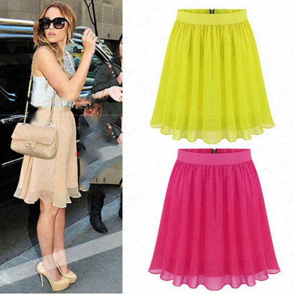 Stylish Women Ladies Medium Waist Chfifon Pleated Mini Accidental Party Skirt