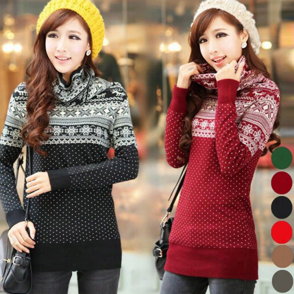 Sweater Women New Fahion Autumn Winter All-match Dot Nowflake Turtlleneck Casual