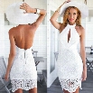 New Women's Fashion Sexy Lace Crochet Patchwork Off Shoulder Backless Slim Dress