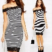 Sexy Women Slash Neck Sleeveless Lace Patchwork Striped Slim Casual Mini Dress