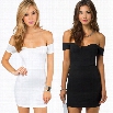 Short-sleeved dress sexy shoulder strapless mini dress package hip Slim