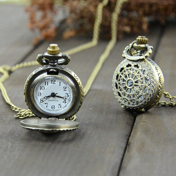 Vintage Bronze Steampunkqqartz Necklace Pendant Chain Clock Pocket Watch Spider Ewb Hollo