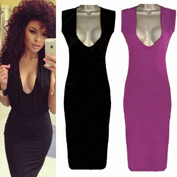 Women  Celeb Plunge Backless Long Evening  Part Ypencil Bodycon Clubbing Dress New