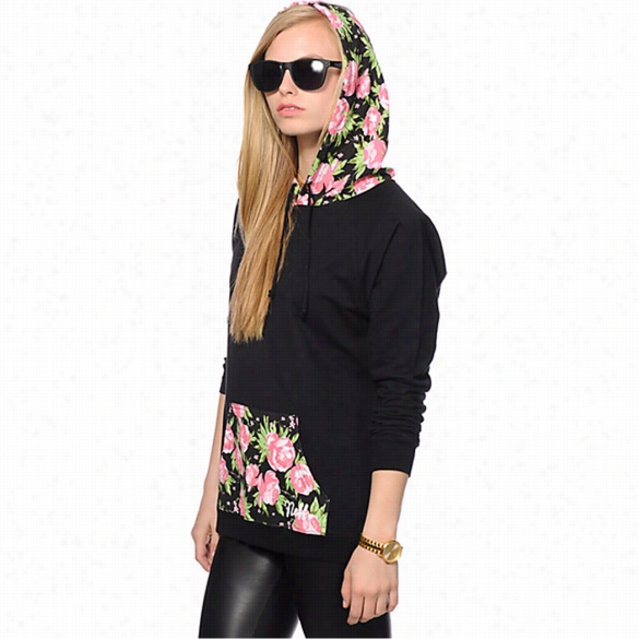 Women Way Casual Hoodrd  Raglan Long Sleeve Floral Patchwor Pullover Hoodie