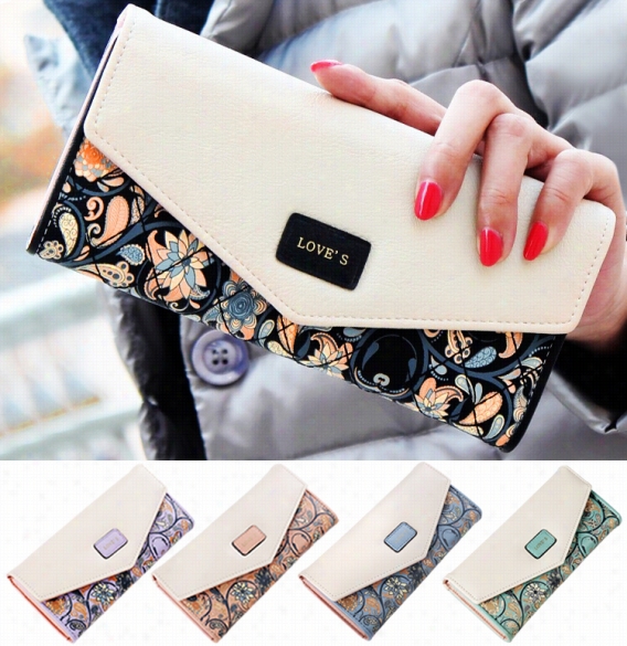 Women Fashion Synthetic Leather Foldable Purse Credit Id Card Holder Trifold Long Wallet