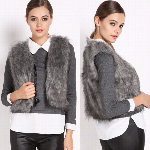 Women Faux Fox Fur Lapel Vest Coat Shaggy Outerwear Protracted Hair Jacjet Waistcoat