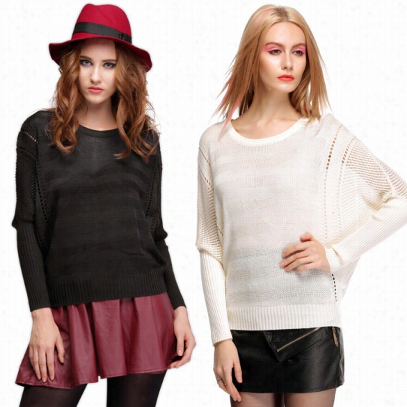 Women Knitted Batwing Holl0w Casual Jumper Loose Pullover Sweater Tops