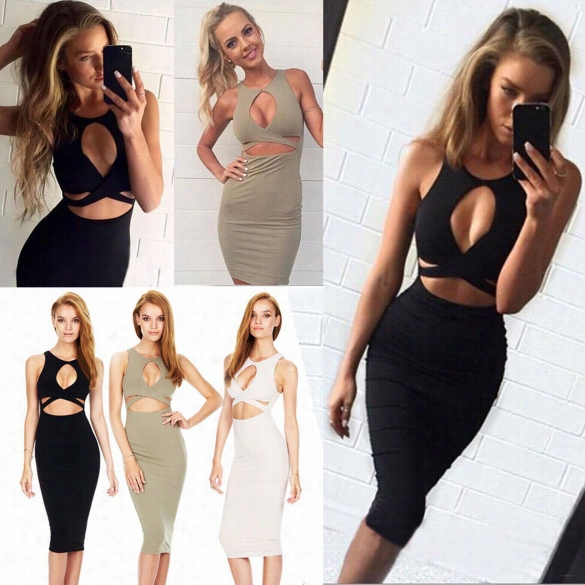 Women Sexy Sleeveless Fashion Out Bandage Bodycon Stretch Club Party Dress