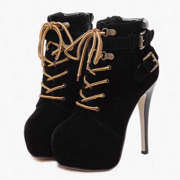 Women Square Head High Stiletto Heels Martni Boots Put A~ Sttrap Lace-up Sexy Boots