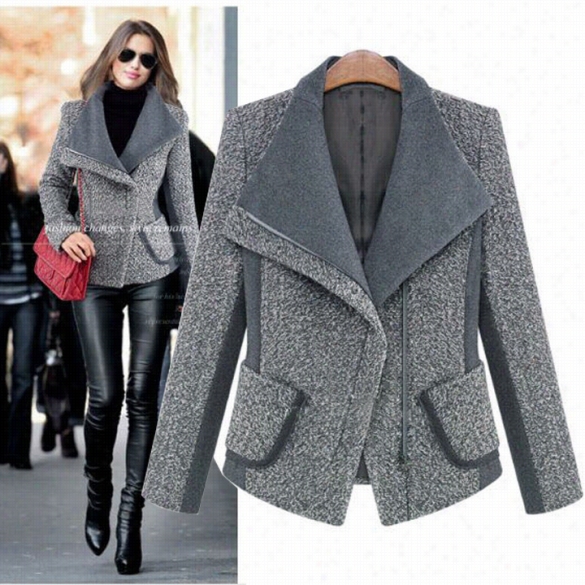 Women's Fall& Winter Slim Fit Ssorted Colors Lape Woolen Coat Jacket Outerwear