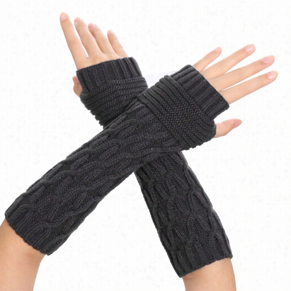 Zeagoo Women Ladies 1pair Knitting Crochet Fingerless Gloves Long Arm Soft  Warmer Glovves