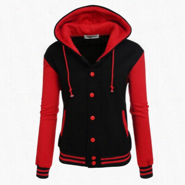 Zeagoo Women Wintter Fashion Olng Sleeve Patchwork Baseball Hooded Jacket With Fleece