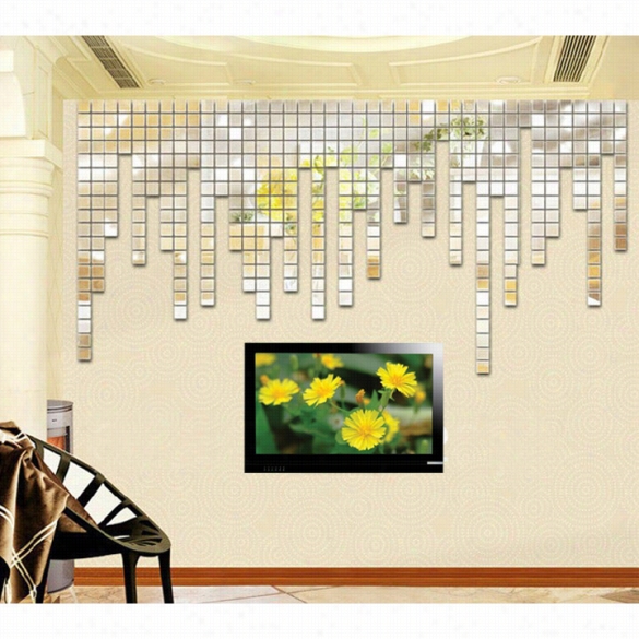 100pcs 2x2cm Custom  Silver 3d Wall Sticker Mosaic Mirror Sofa Living Room Decoration