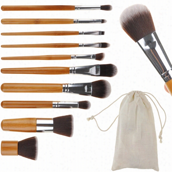 10pcs Bamboo Handle Makeup Brushes Set Eyeshadow Founation Shade Cosmetic Tools