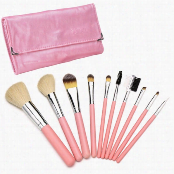 10pcs Cream Color Eyeshadow Blush Cosmetic Makeupbrush Set High Quality+case