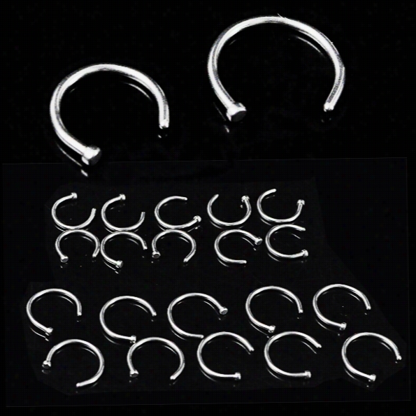 10pcs Nose Nose Ring Surgical Hardness Hoop 18g 5"16" 3"8" M8m 10mm Silvery