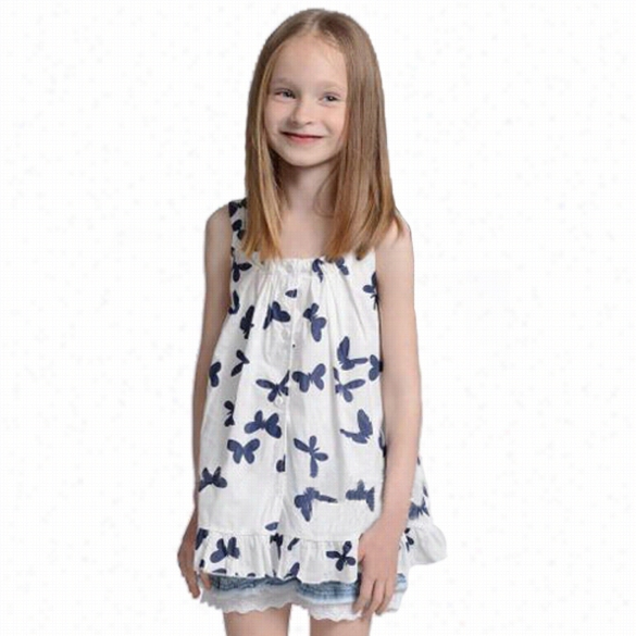 2015 Hot-selling Children Girl Kid High Qualitg Cotton Sleeveless Tutu Blouse T-shirt Butterfly Bow Top Dress  Skirts