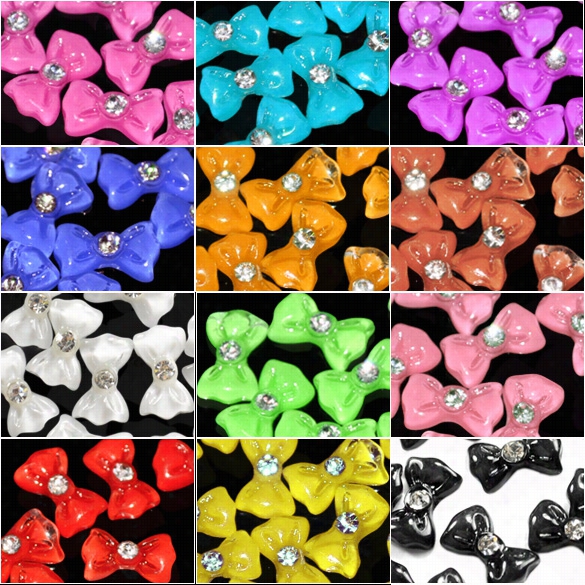 20pcs 3d Glitters Bowtie Buttterfly Acrylic Slices Nail Art Tips Sticker Diy