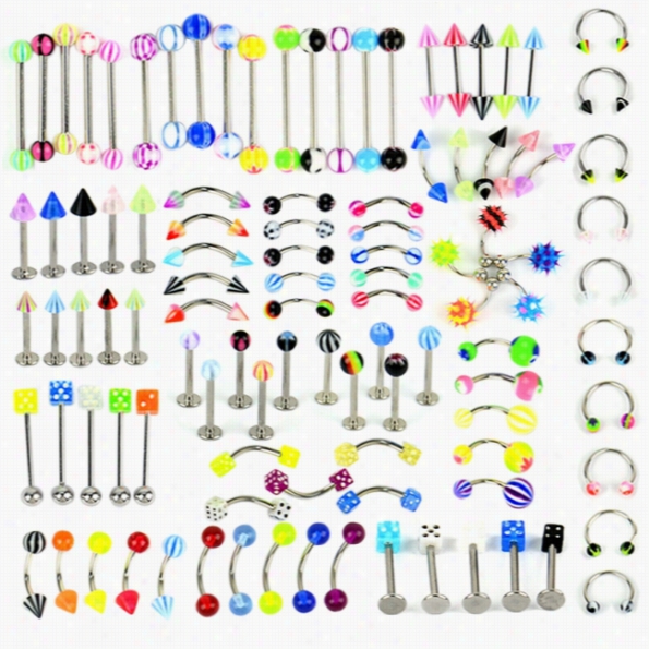 21 Style 105pcs Body J Ewelry Piercing Eyebrow Navel Belly Tongue L Ip Bar Ring