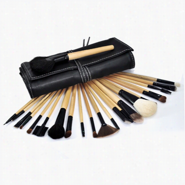 24pcs Professional Mkaeu  Cosmetic Brush Set Kit Tool + Roll Up Case