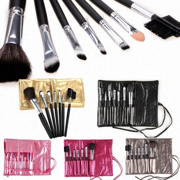 7 Pcs Cosmetic Tool Makeup Brush Set Kit With Portable Roll U P Synthetic Leather Case