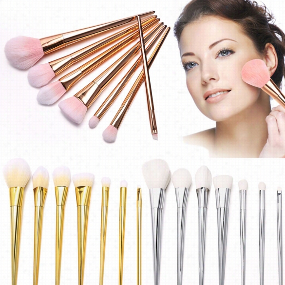 7pcs Por Metal Techniques Brush Facial B Lush Foundation Cosmetic Makeup Tool Set Silver"gold"pink