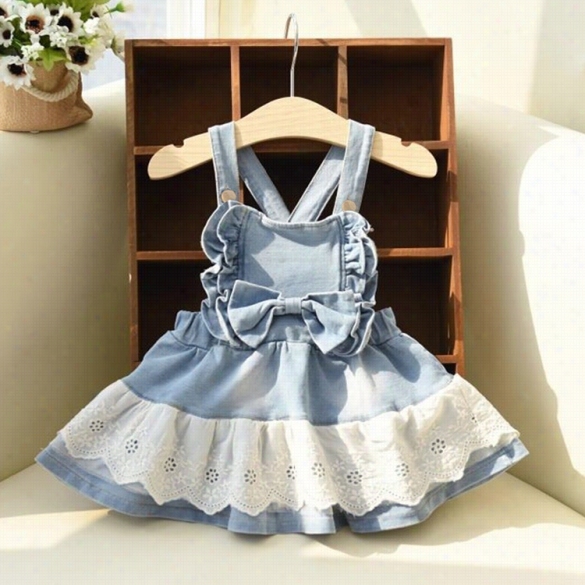 Baby Lass Kids Choldren's Ca Sual Lace Stitching Denim Strap Tank Dress