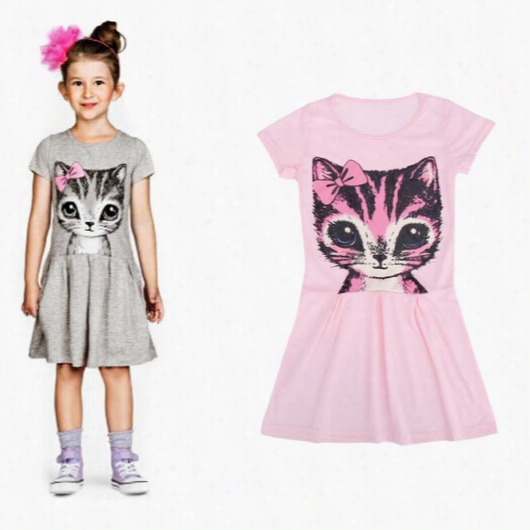 Bab Ykids Children Girl's Wear Gray Short Sleeve  Animal Print Casual Dress