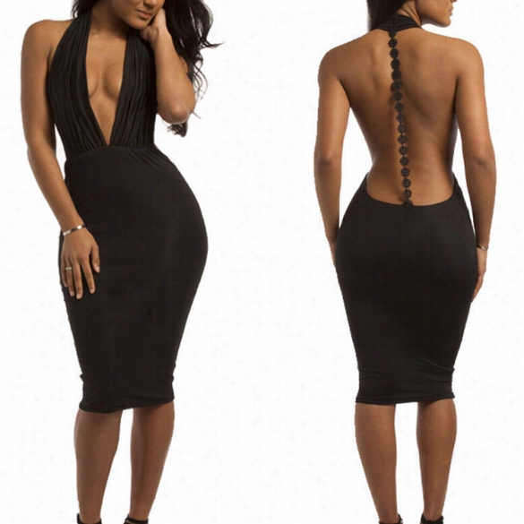 Best Salee New Newstylish Ladyw Omen 's Slee Veless Sex Y Deep V-neck Backless Bodycon Club Dress