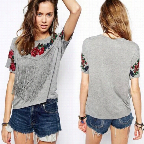 Best Sale New New Stylish Women Short Sleeve O-ne Ck Loose Casual Shirt Tops Blouse Tassel T-shirt