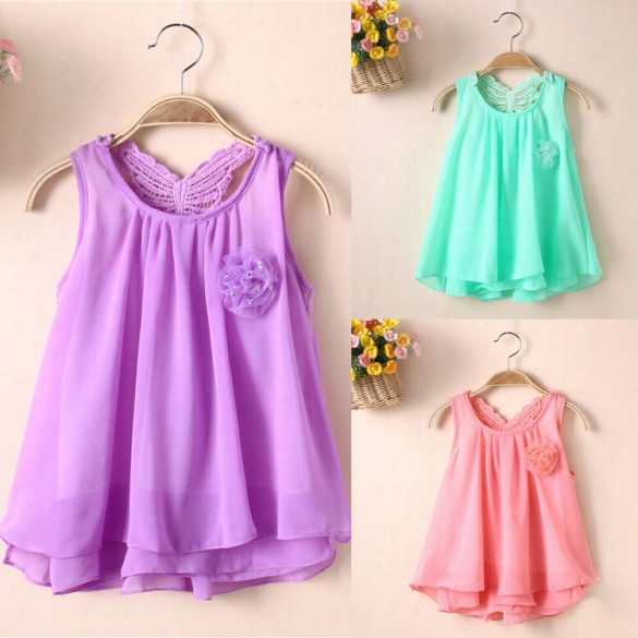 Fashion Children Kids Girl's Wear Sleeveless  Chiffon Floral Casual Straight Mini Dress