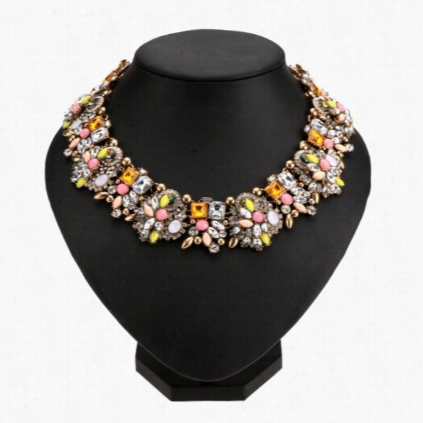 Fashuon Ladies Women Multicolor Rhinestoen Pendants Necklace Bib Choker Collar Necklaces