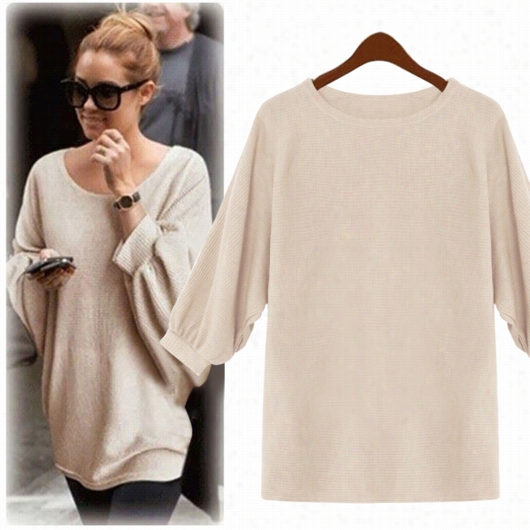 Fashion Lady Women's O-neck Batwing Sleeve Loose Tops Pullover Swetaer