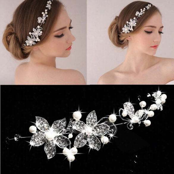 Fashion Women Beads Rhinestone Flower Marriage Bride Bridal Party Headband Hair Pieces