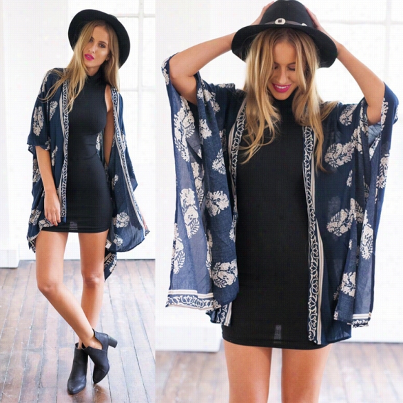 Fashion Women Caasual Print Kimono  Cardigan Blouse Tops Beach Wear