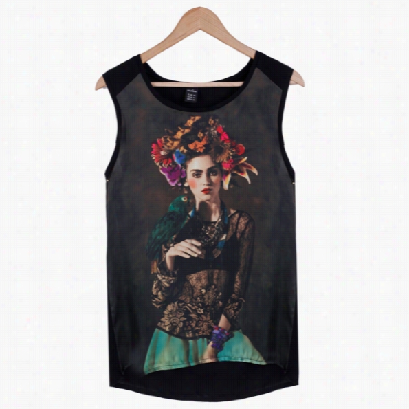 Fashion Women Casual Tank Tops Print Loose Sleeveless Blouse Tops