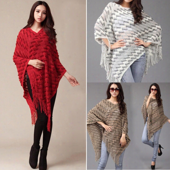 Fashion Women Korean Sty Le Batwin G Sleeve Fringe Irregular Hem Loose Cloak