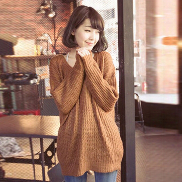 Fashion Wo En Korean Styls Loose Round Neck Spring Autumn Slim Knit Sweaters